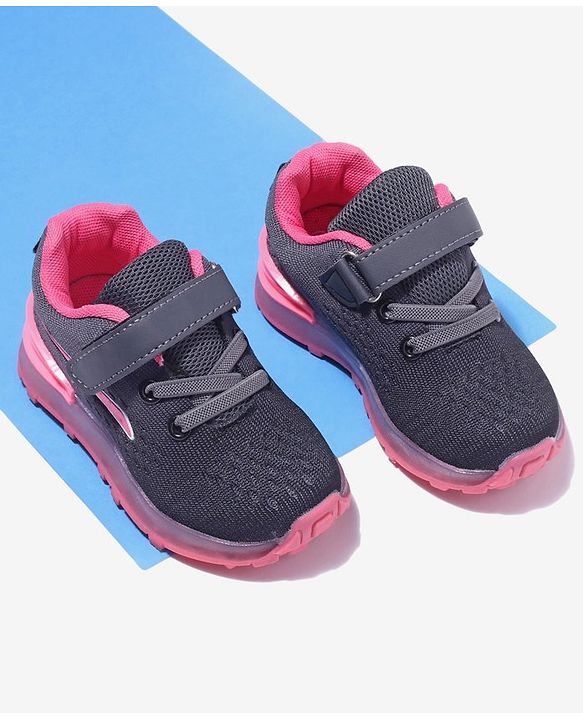 Cute Walk by Babyhug Velcro Closure Sneakers- Black Orange