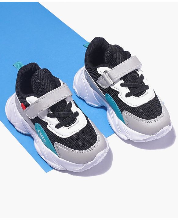 Cute Walk by Babyhug Sneaker Shoes With Velcro Closure - Black Light Grey