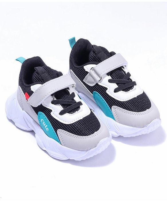 Cute Walk by Babyhug Sneaker Shoes With Velcro Closure - Black Light Grey
