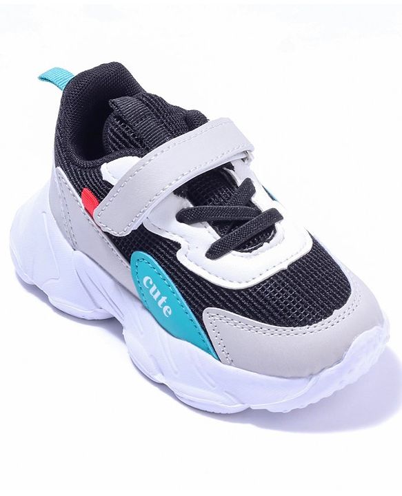 Cute Walk by Babyhug Sneaker Shoes With Velcro Closure - Black Light Grey