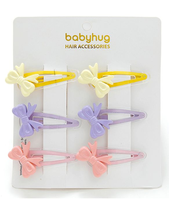 Babyhug Free Size Snap Clips Pack of 6 - Pink Purple Yellow