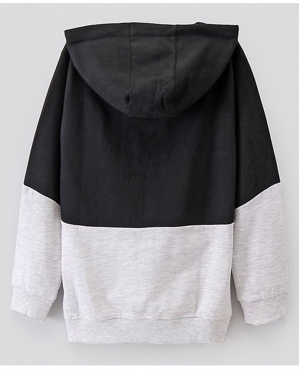Pine Kids Cotton Knit Full Sleeves Numeric Printed Hooded Sweatshirt - Black