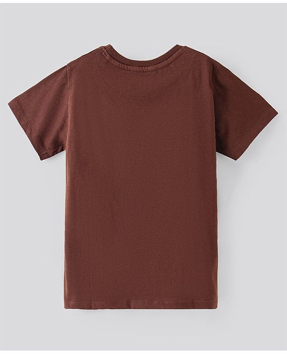 Pine Kids Half Sleeves Biowashed T-Shirt Text Print - Dark Brown