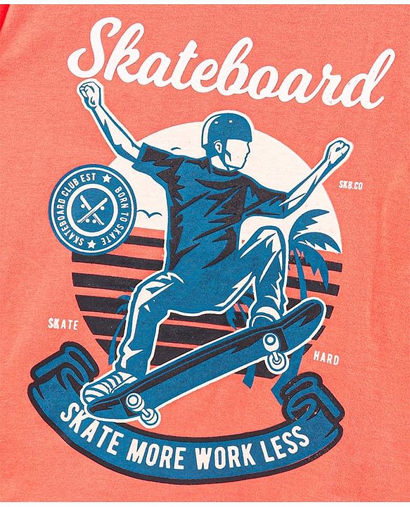 Pine Kids Full Sleeves Biowashed Tee Skateboard Print - Peach