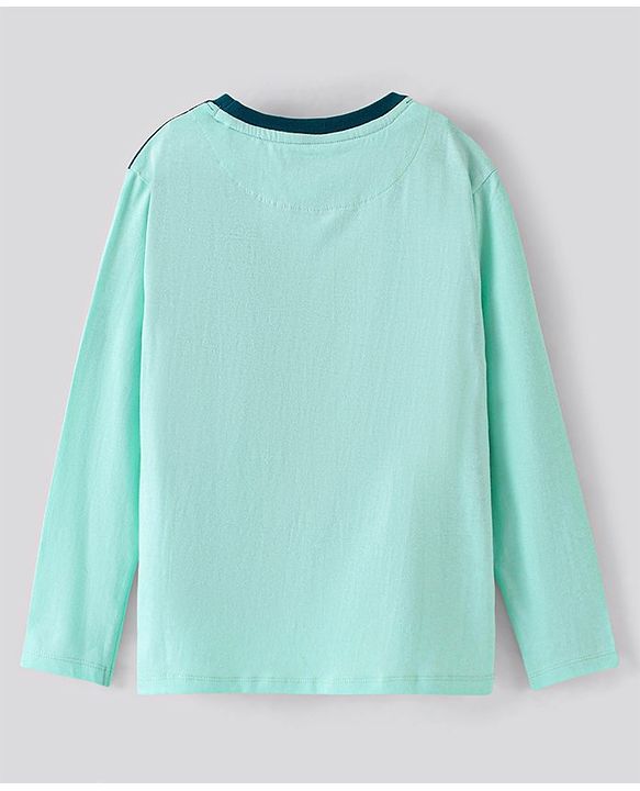 Pine Kids Full Sleeves Biowashed T-Shirt Text Print - Blue Green