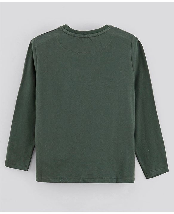 Pine Kids Full Sleeves Biowashed T-Shirt Earth & Text Print - Green