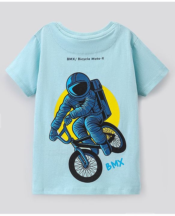 Pine Kids Half Sleeves Biowashed Text Printed T Shirt - Light Blue
