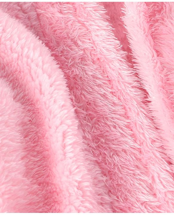 Babyhug Velour Cotton Knit Full Sleeves Hooded Bath Robe With Ear Flaps- Light Pink