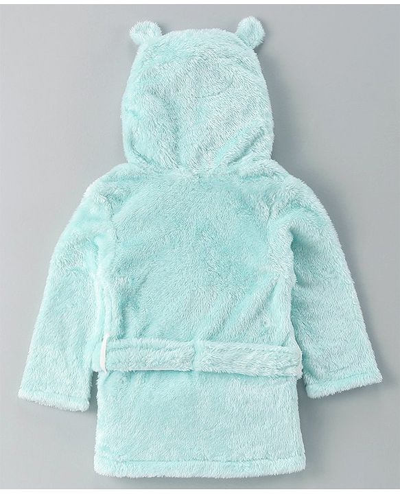 Babyhug Velour Cotton Knit Full Sleeves Hooded Bath Robe With Ear Flaps- Blue