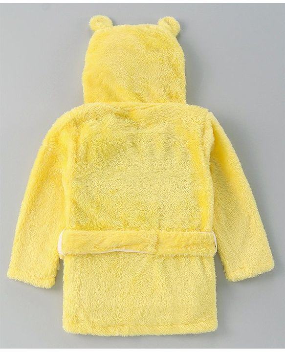 Babyhug Velour Cotton Knit Full Sleeves Hooded Bath Robe With Ear Flaps- Yellow