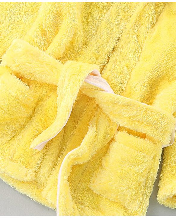 Babyhug Velour Cotton Knit Full Sleeves Hooded Bath Robe With Ear Flaps- Yellow