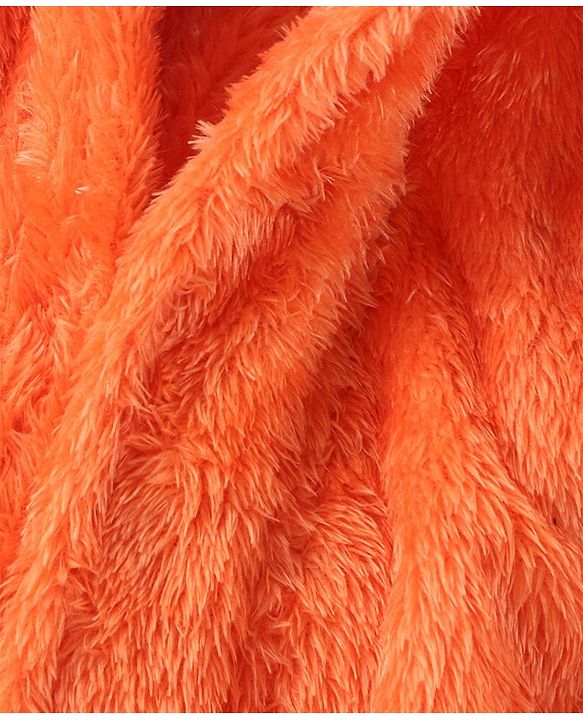 Babyhug Velour Cotton Knit Full Sleeves Hooded Bath Robe With Ear Flaps- Orange