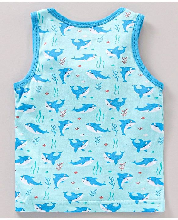 Babyhug 100% Cotton Sleeveless Sando Vests Stripes & Shark Print Pack of 3- Multicolor