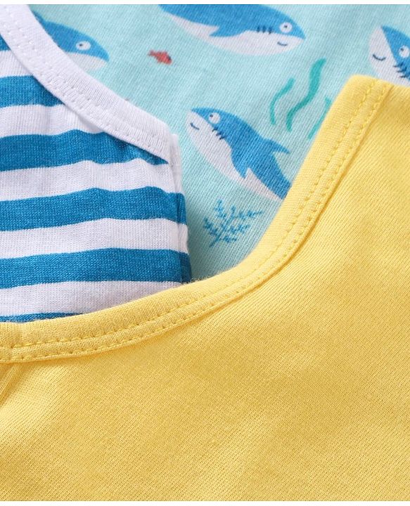 Babyhug 100% Cotton Sleeveless Sando Vests Stripes & Shark Print Pack of 3- Multicolor