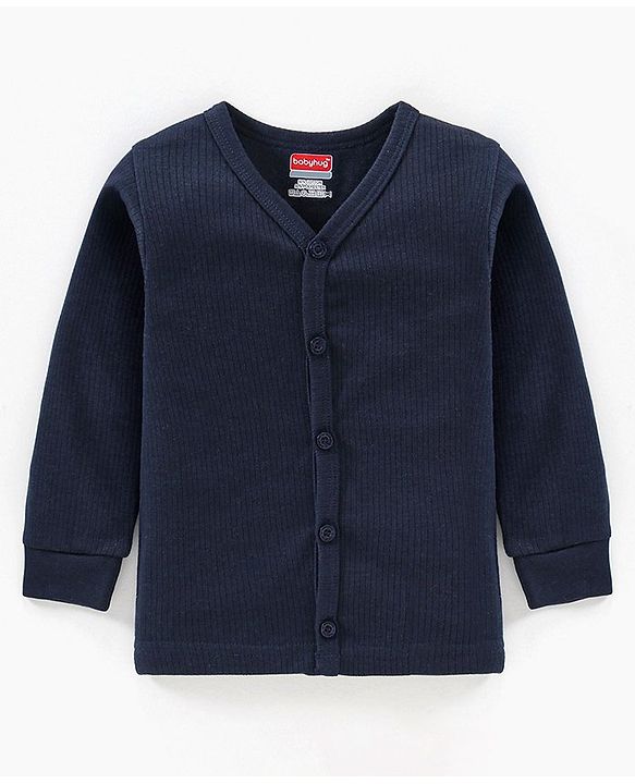 Babyhug Cotton Full Sleeves Solid Coloured Thermal Vest - Navy Blue