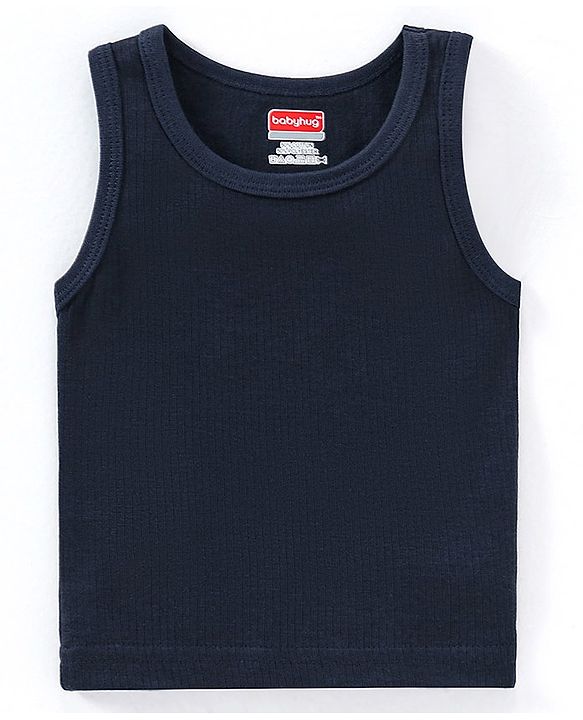 Babyhug Cotton Sleeveless Thermal Solid Sando Vest - Navy