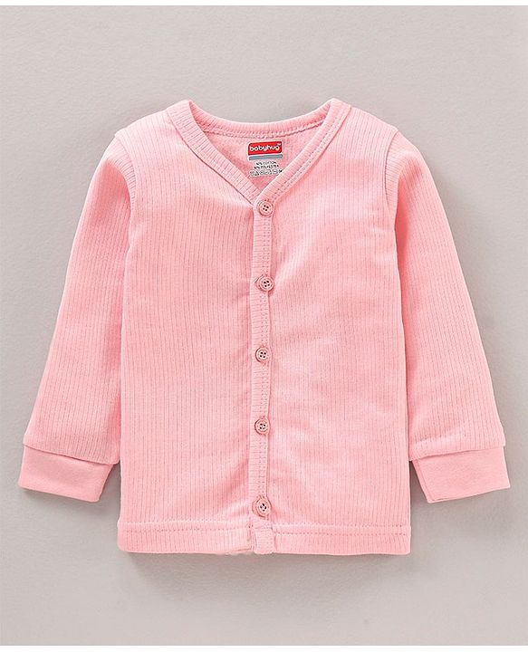 Babyhug Cotton Blend Full Sleeves Thermal Vest Solid Pack of 2 - Pink