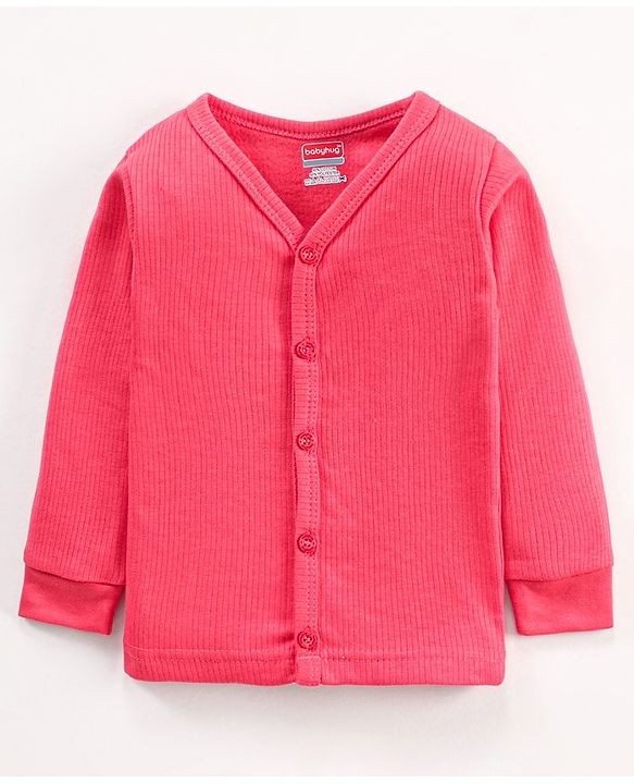Babyhug Full Sleeves Front Open and Pullover Solid Color Thermal Wear Pack Of 2 - Pink