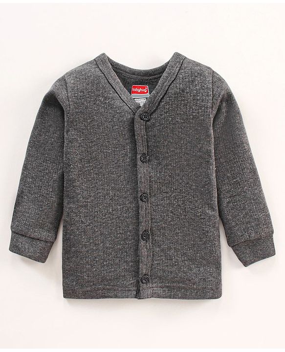 Babyhug Full Sleeves Front Open and Pullover Solid Color Thermal Vests Pack Of 2 - Dark Grey