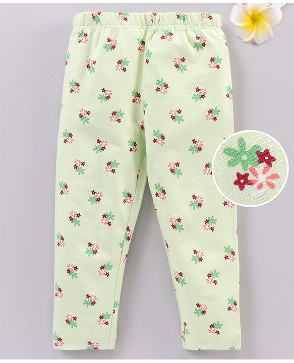Babyhug Full Length Leggings Floral Print - Light Green