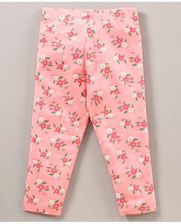 Babyhug Full Length Knit Stretchable Leggings Floral Print- Pink