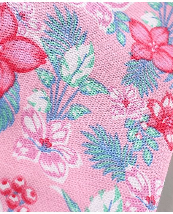 Babyhug Full Length Knit Stretchable Leggings Floral Print- Pink