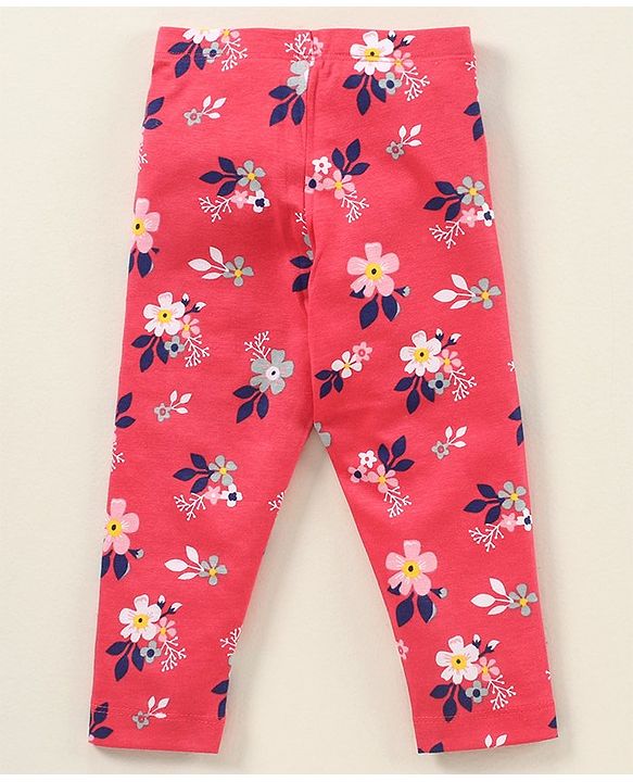 Babyhug Full Length Cotton Elastane With Stretch Leggings Floral Print - Red