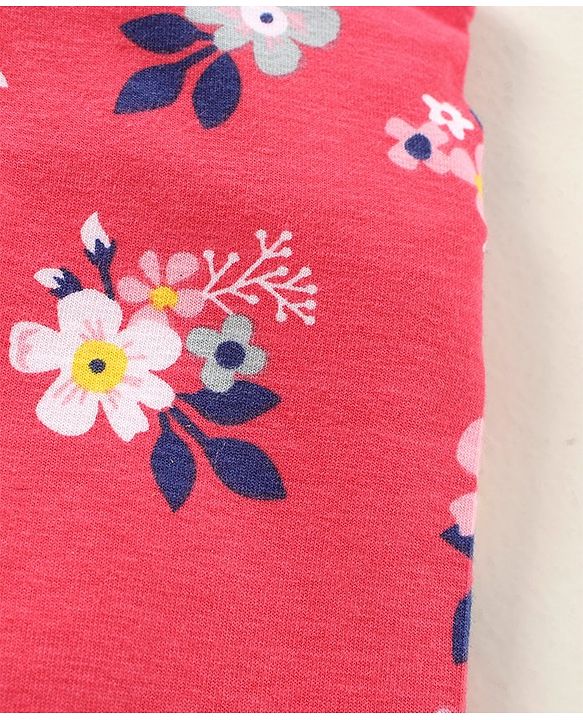 Babyhug Full Length Cotton Elastane With Stretch Leggings Floral Print - Red
