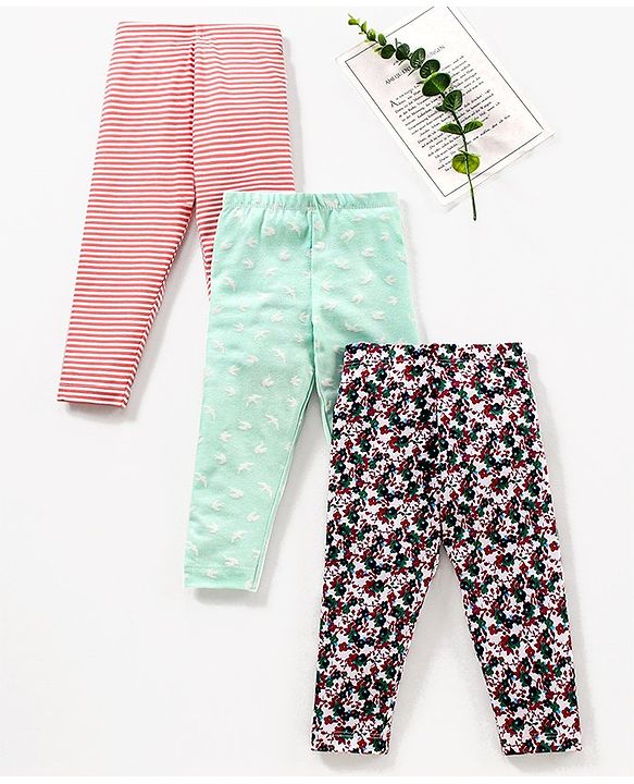 Babyhug Cotton Elastane Full Length Leggings Multiprint Pack of 3 - Multicolor