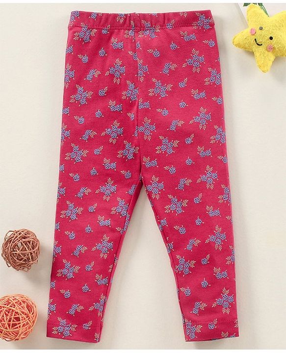 Babyhug Cotton Elastane Full Length Leggings Floral Print - Fuchsia