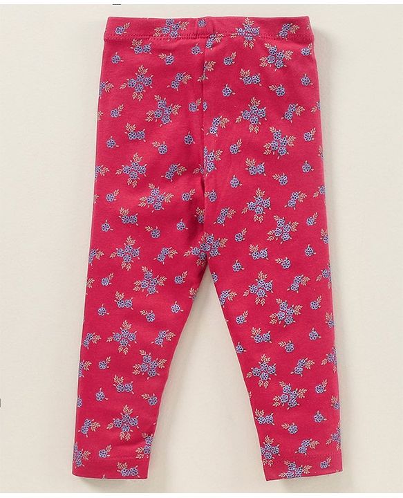 Babyhug Cotton Elastane Full Length Leggings Floral Print - Fuchsia