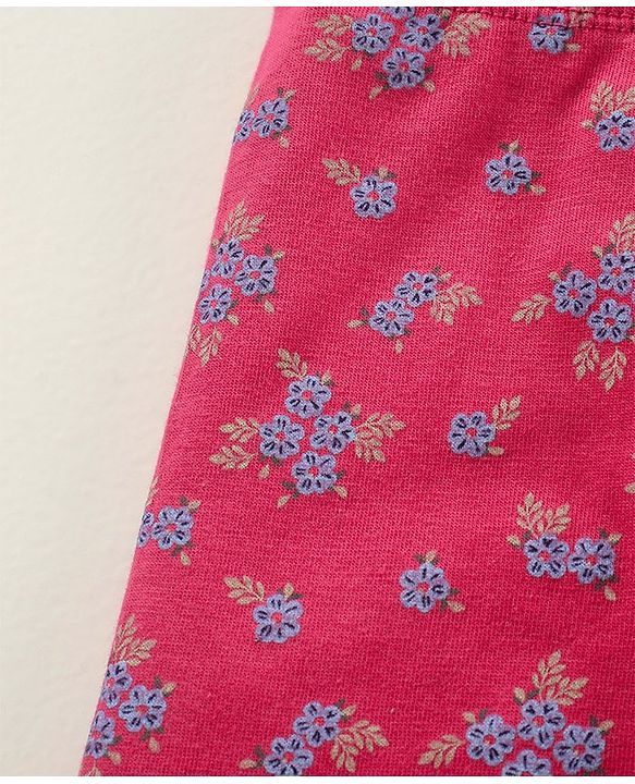 Babyhug Cotton Elastane Full Length Leggings Floral Print - Fuchsia