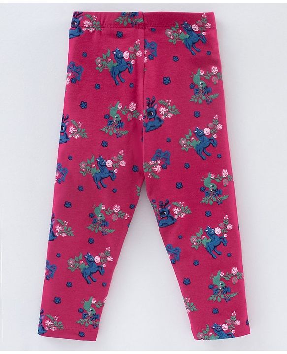 Babyhug Full Length Knit Leggings Floral Print - Fuchsia