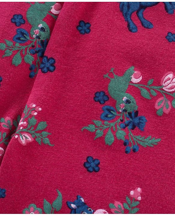 Babyhug Full Length Knit Leggings Floral Print - Fuchsia