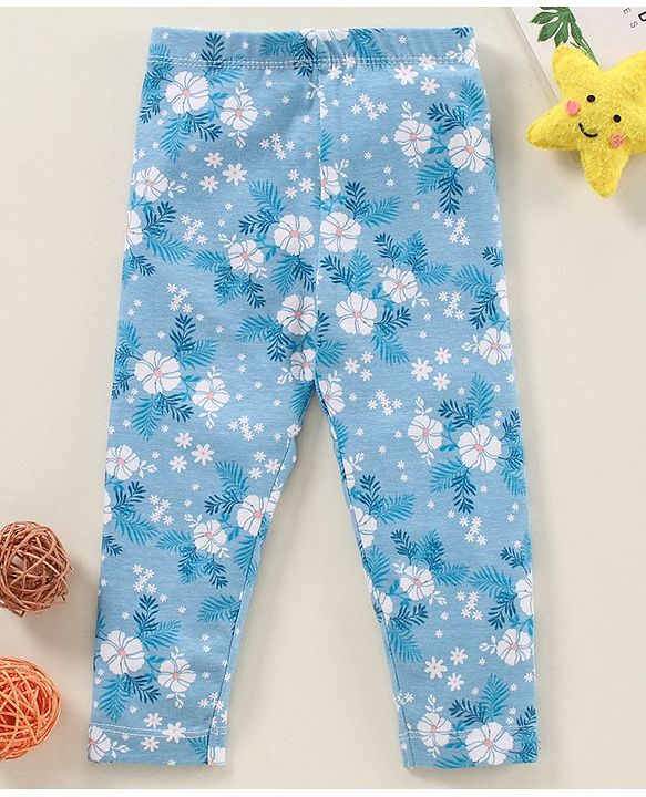 Babyhug Cotton Elastane Full Length Leggings Floral Print - Blue