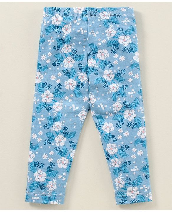 Babyhug Cotton Elastane Full Length Leggings Floral Print - Blue