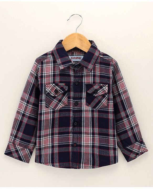 Babyhug Cotton Woven Full Sleeves Check Print Shirt - Navy