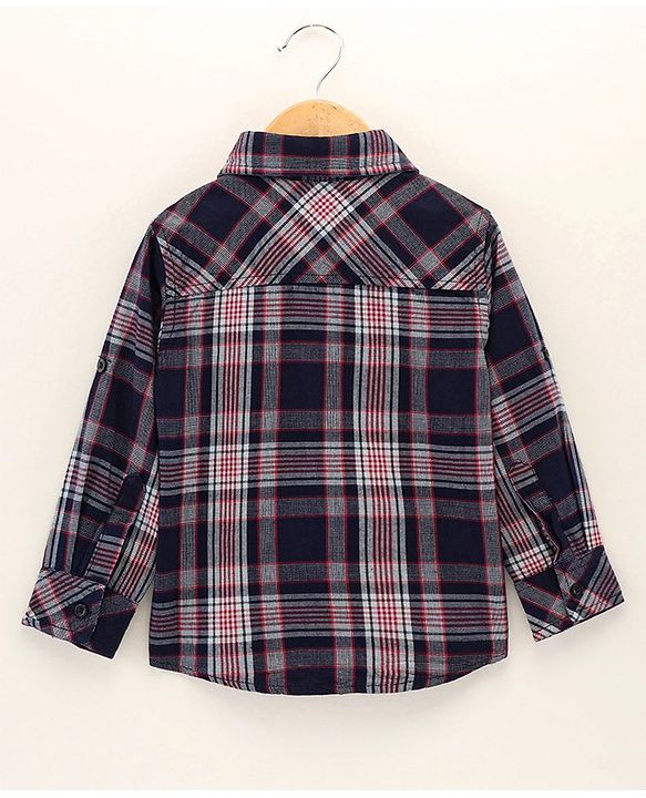 Babyhug Cotton Woven Full Sleeves Check Print Shirt - Navy
