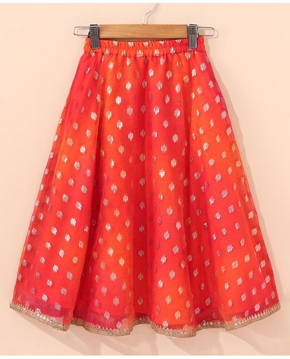 Babyhug Sleeveless Printed Choli & Lehenga Set With Dupatta & Embellishment - Orange