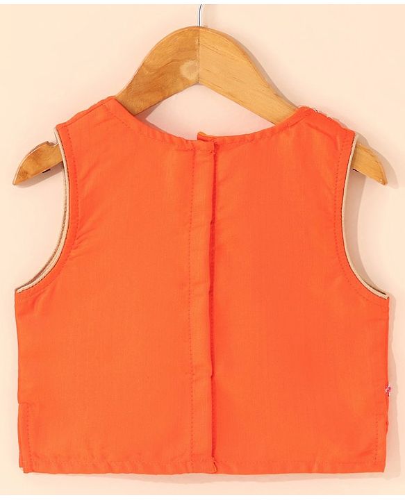 Babyhug Sleeveless Printed Choli & Lehenga Set With Dupatta & Embellishment - Orange