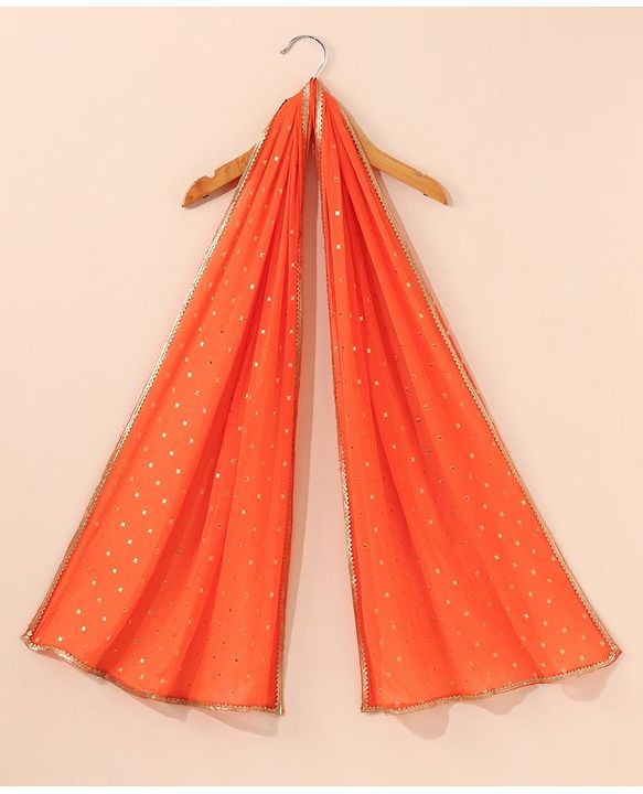Babyhug Sleeveless Printed Choli & Lehenga Set With Dupatta & Embellishment - Orange