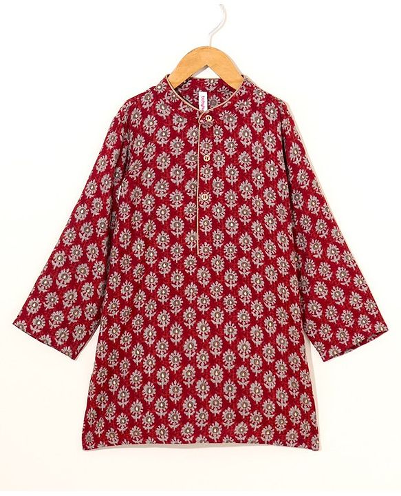 Babyhug Woven Full Sleeves Kurta & Pajama Set Ethnic Print - Maroon