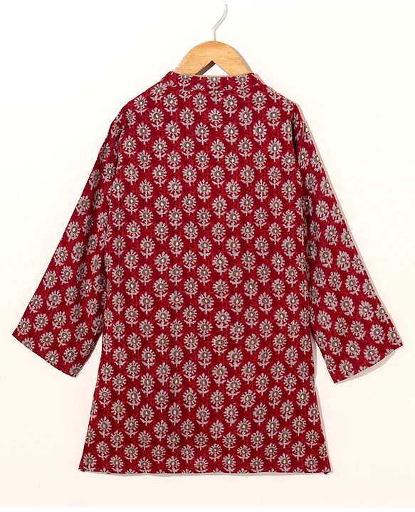 Babyhug Woven Full Sleeves Kurta & Pajama Set Ethnic Print - Maroon