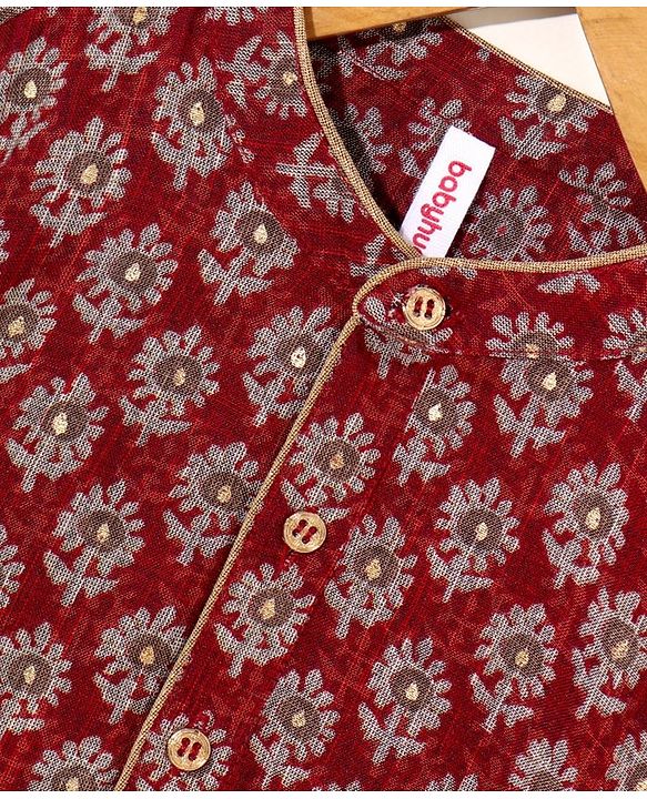 Babyhug Woven Full Sleeves Kurta & Pajama Set Ethnic Print - Maroon