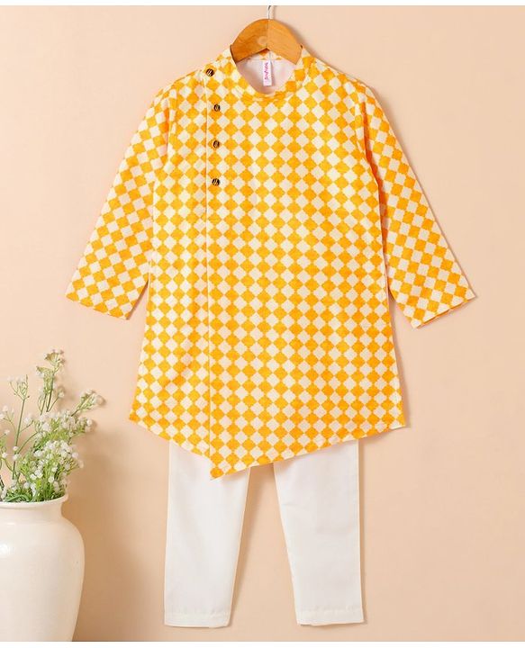 Babyhug Cotton Woven Full Sleeves Kurta & Payjama Set Printed - Yellow