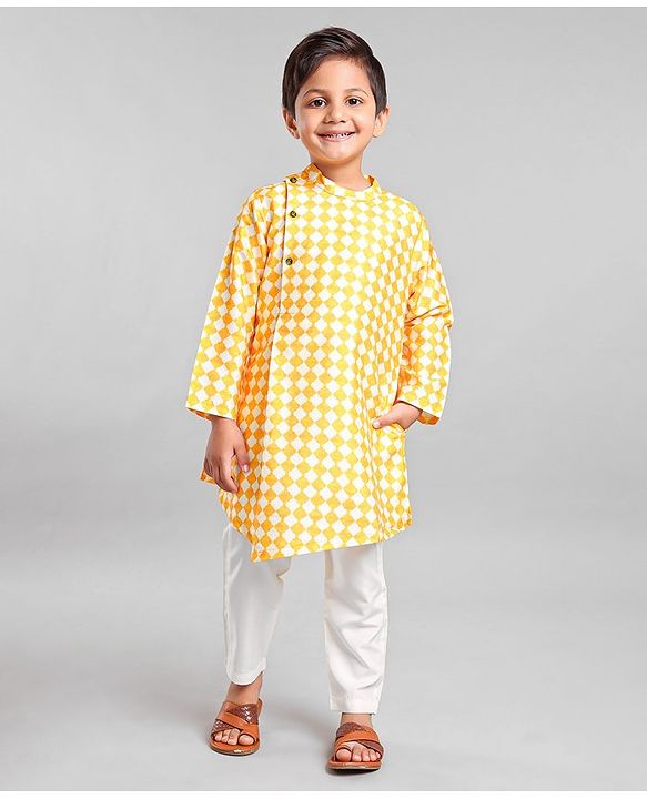 Babyhug Cotton Woven Full Sleeves Kurta & Payjama Set Printed - Yellow