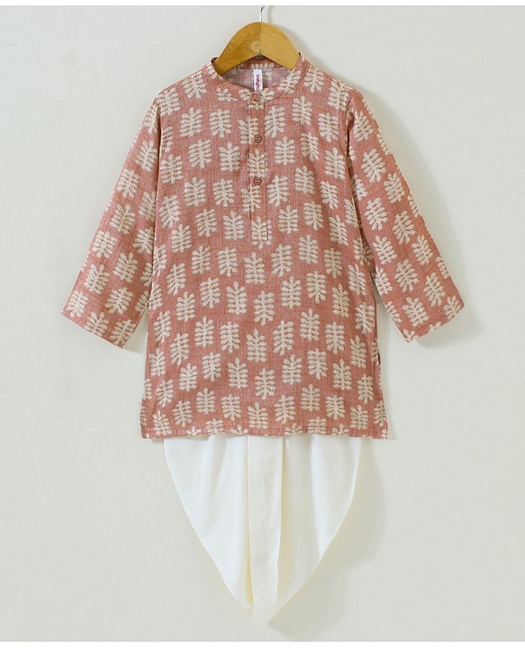 Babyhug Full Sleeves Kurta and Dhoti Set Printed - Caramel