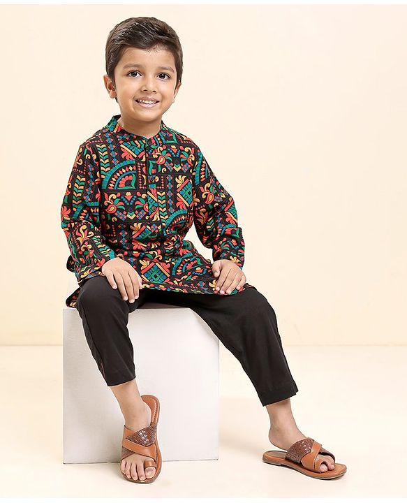 Babyhug Full Sleeves All Over Printed Kurta & Pyjama Set - Multicolor