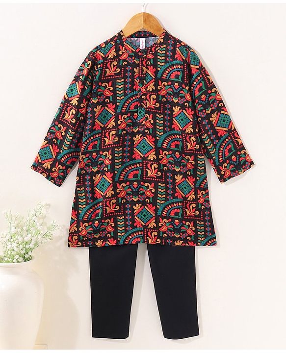 Babyhug Full Sleeves All Over Printed Kurta & Pyjama Set - Multicolor