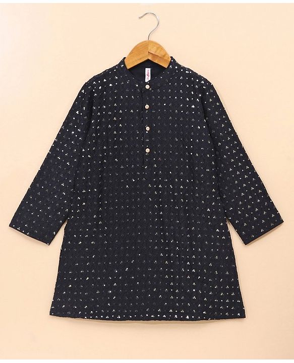 Babyhug Full Sleeves Kurta Pyjama Set Embroidered - Navy Blue